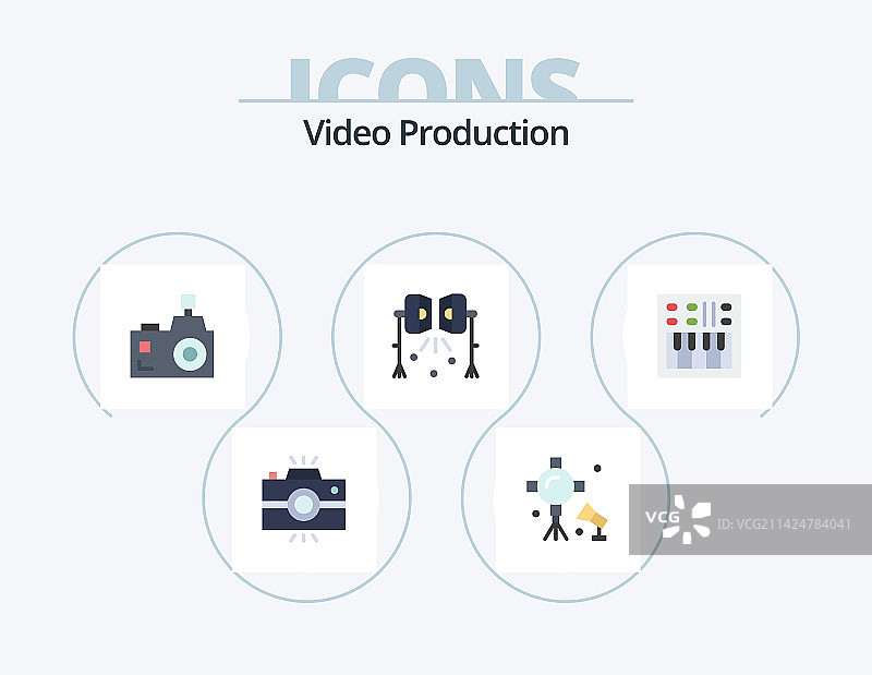 视频制作扁平图标包5个图标设计图片素材