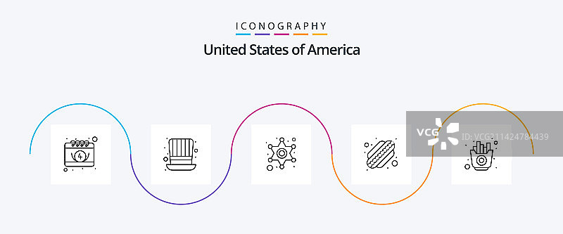 美国线条风图标包：薯条、快餐、男人等图片素材