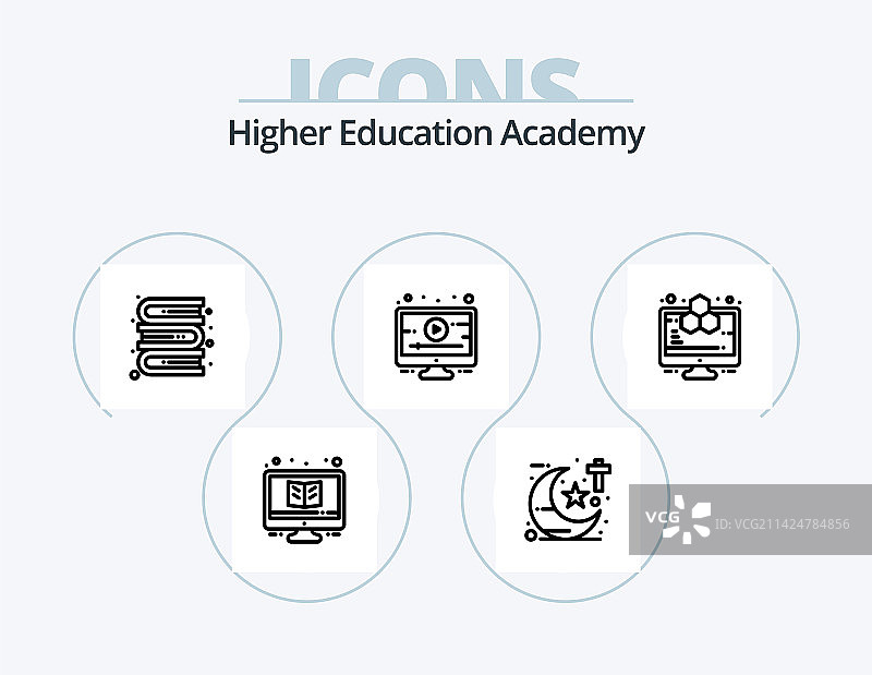 学院线性图标包，包含5个神学设计图标图片素材