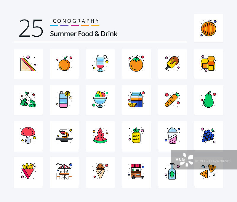 夏季食品饮料25个线性填充图标包图片素材