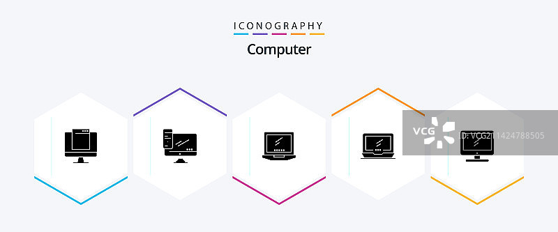 包含设备的25个电脑字形图标包图片素材