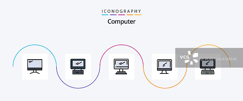 包含的电脑线性填充扁平5图标包图片素材