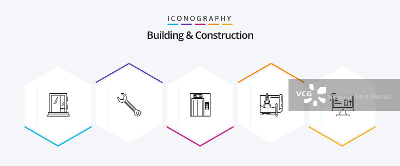 建筑施工25个线性图标包图片素材