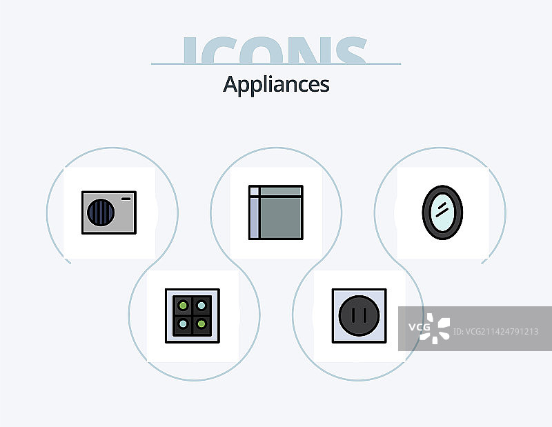 电器系列线性图标套装，包含5个图标设计图片素材