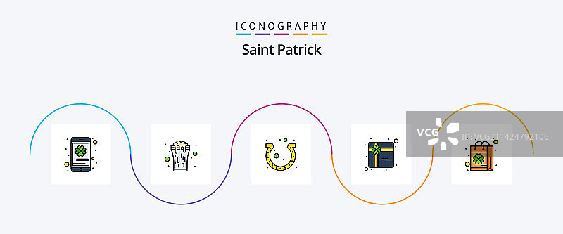 圣帕特里克节线性填充扁平风格图标套装图片素材