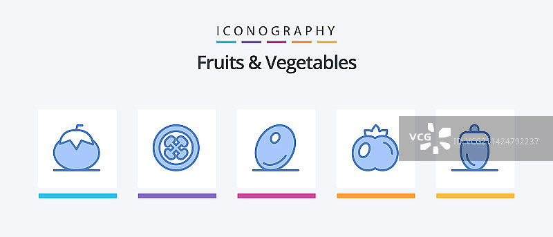 包含果蔬的蓝色图标套装图片素材