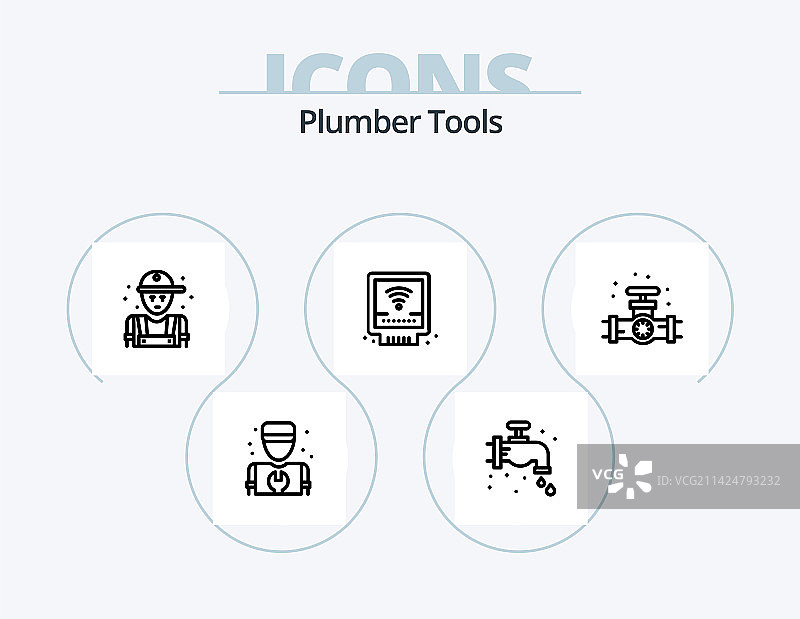 水管工线性图标包（5个图标设计）图片素材