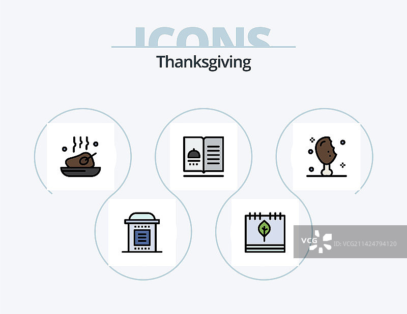 5个感恩节线性填充图标设计图片素材
