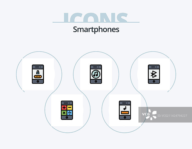 智能手机线条填充5图标设计包图片素材