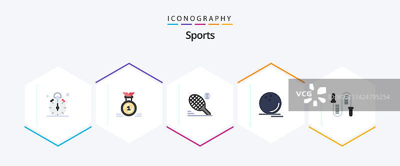 包含球类运动的25个扁平风格体育图标包图片素材