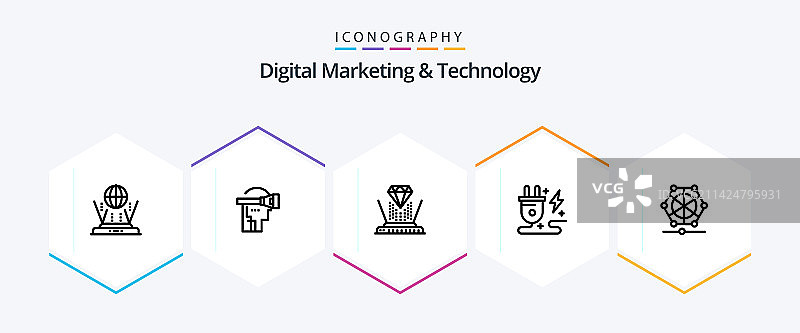 数字营销技术25个线性图标图片素材