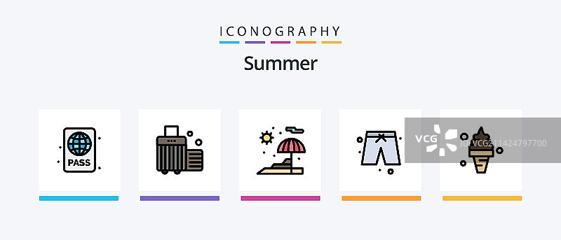 夏季线条填充5个图标包，包含服装图片素材
