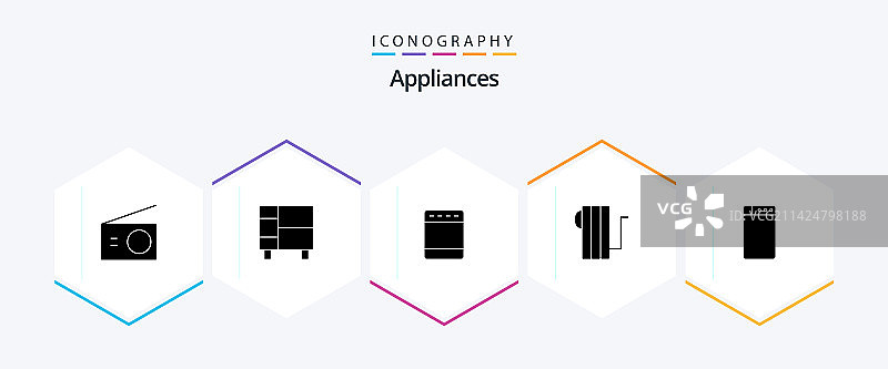 电器 25个字形图标包，包括机器图片素材