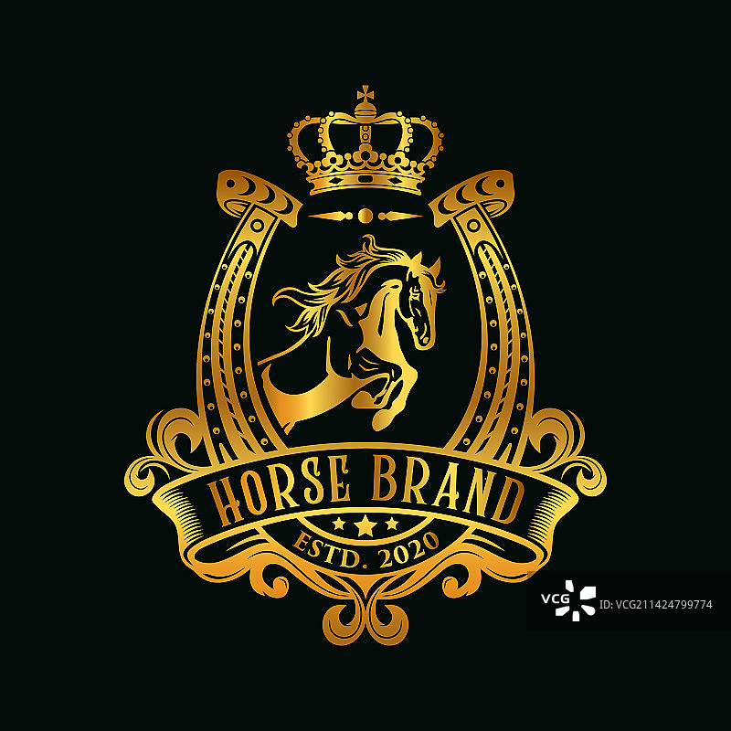 马 crest 或徽标设计模板图片素材