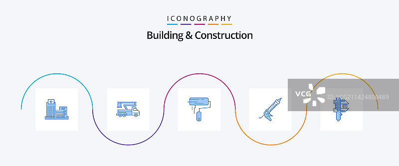 建筑施工蓝色5图标包图片素材