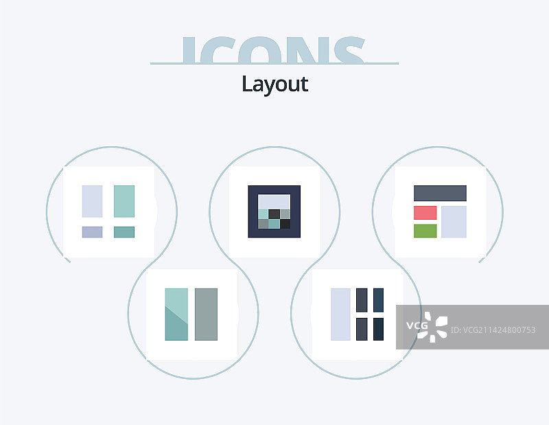 5个扁平风格图标的框架布局设计图片素材
