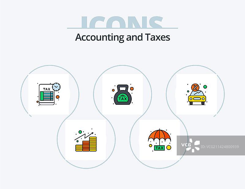 逃税主题线性填充税务图标包，共5个图标设计图片素材