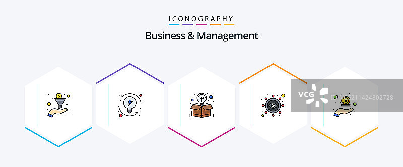 商业管理25个填充线性图标包图片素材