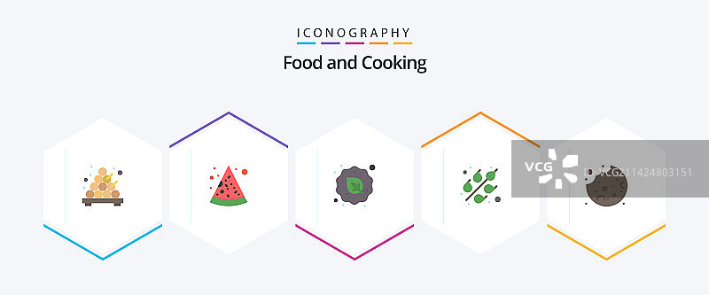 包含曲奇生蛋糕的25个扁平食品图标图片素材