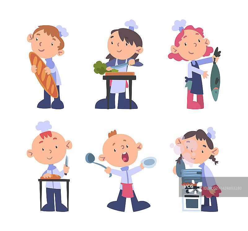 戴着厨师帽的小男孩和小女孩图片素材