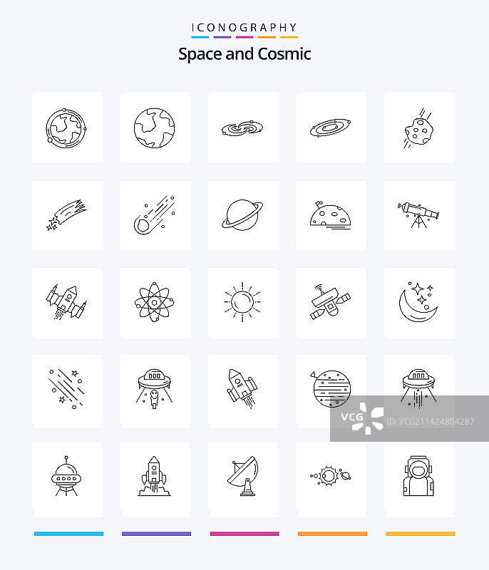 包含月亮等元素的25个创意太空轮廓图标图片素材