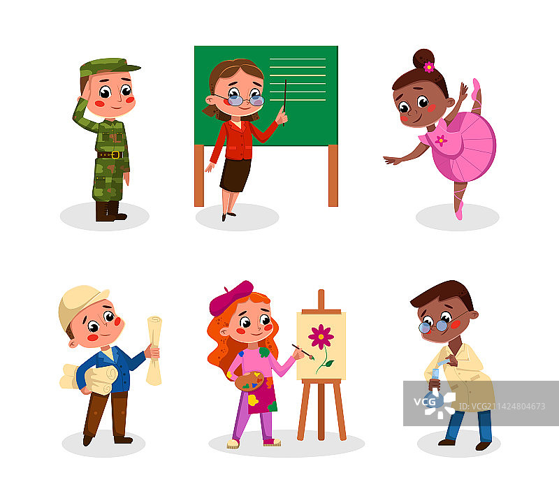 描绘不同职业的快乐儿童图片素材