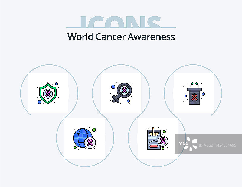 世界癌症意识线性填充图标包5图片素材