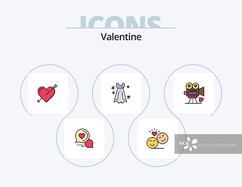 情人节线性填充图标包5个图标设计图片素材