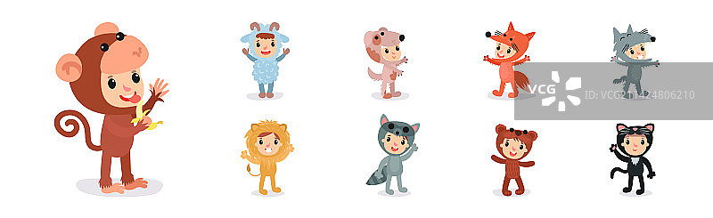 穿着动物服装的可爱儿童角色图片素材
