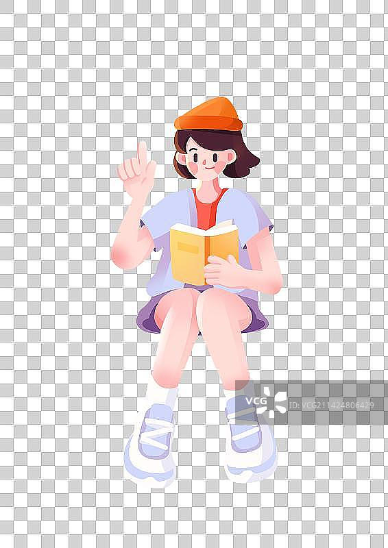 简约创意看书女孩人物插画图片素材