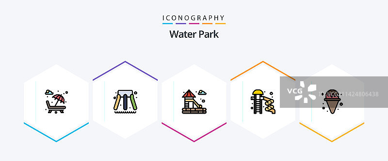 水上乐园25个实线填充图标包图片素材