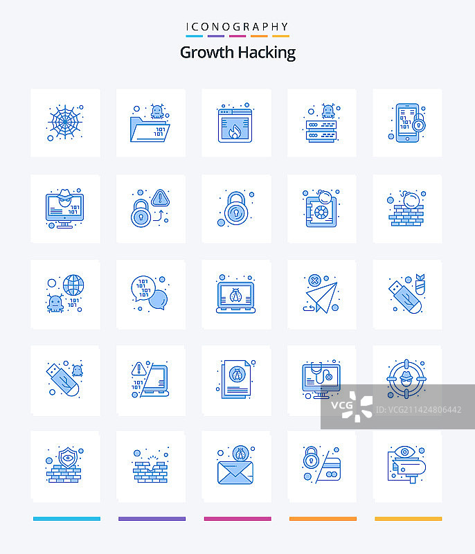 创意黑客25个蓝色图标包，例如二进制图片素材