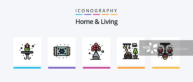 家居生活线性填充图标包5个，包括图片素材