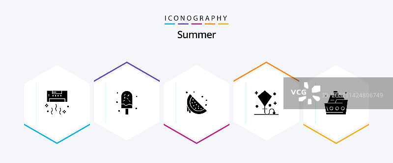 包含风筝元素的25个夏季轮廓图标包图片素材