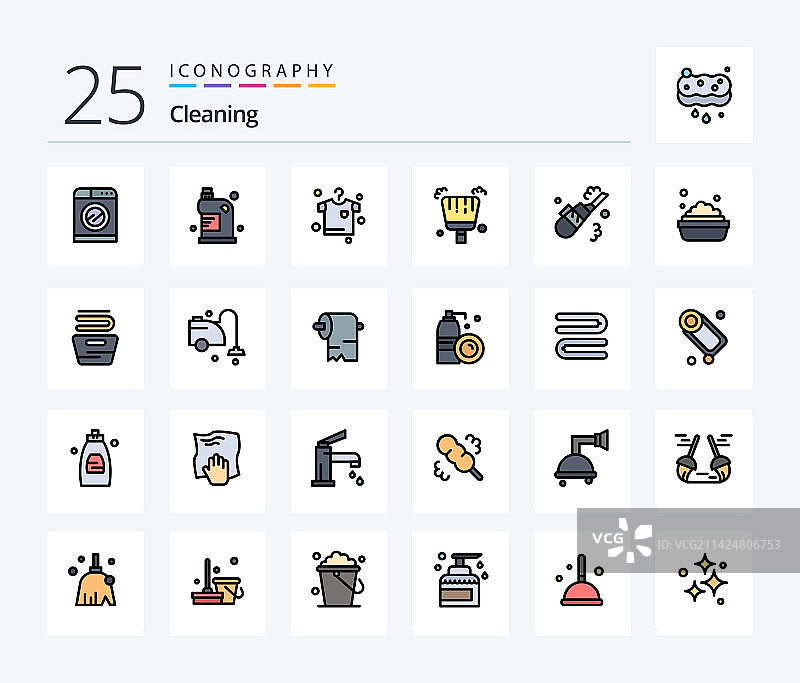 清洁主题25个线条填充图标包图片素材