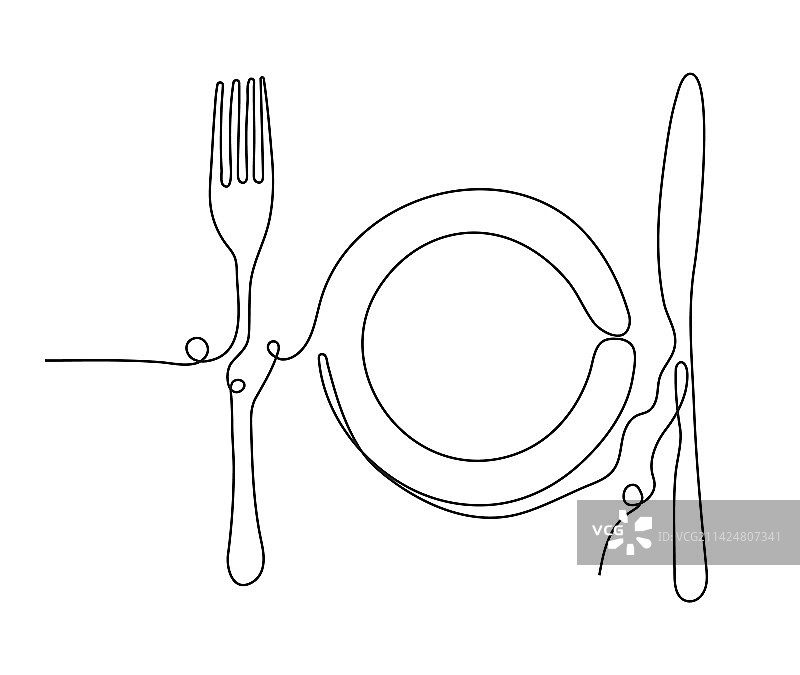 餐具连续线条：盘子和刀图片素材