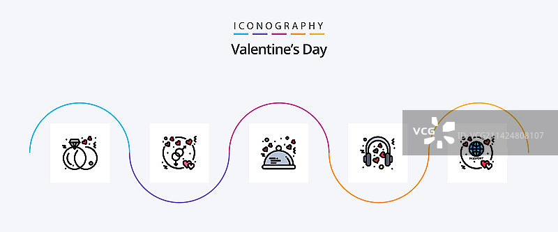 情人节线性填充扁平风格5图标包图片素材