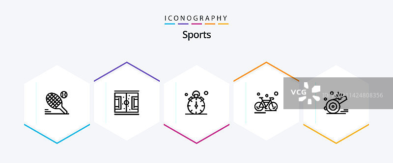 包含运动自行车的25个线条图标图片素材