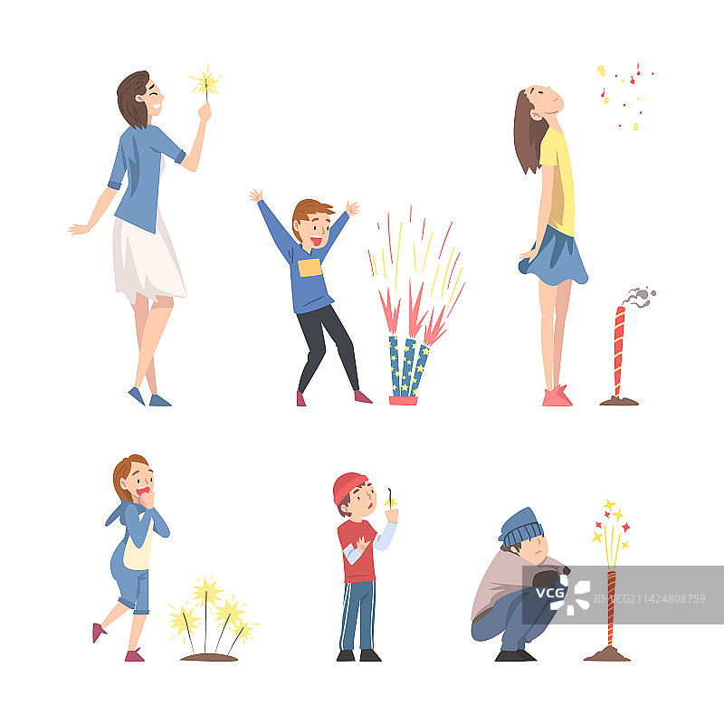 快乐的人们与烟花图片素材