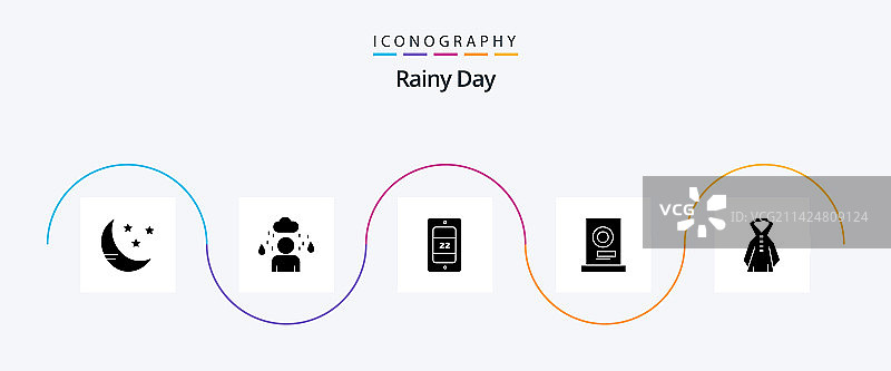 包含“下雨”的雨天字形五件套图标图片素材