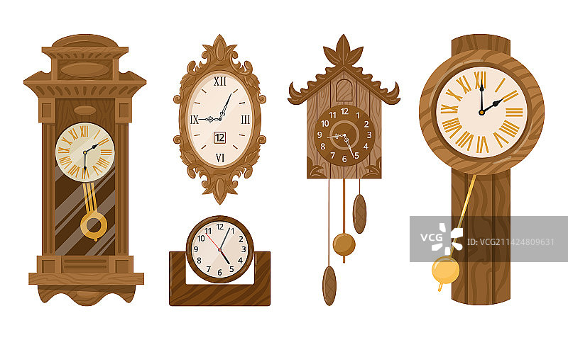 卡通复古木制机械钟表图片素材