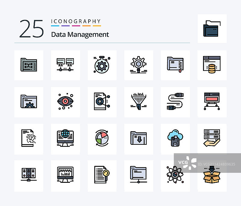 数据管理25个线性填充图标包图片素材