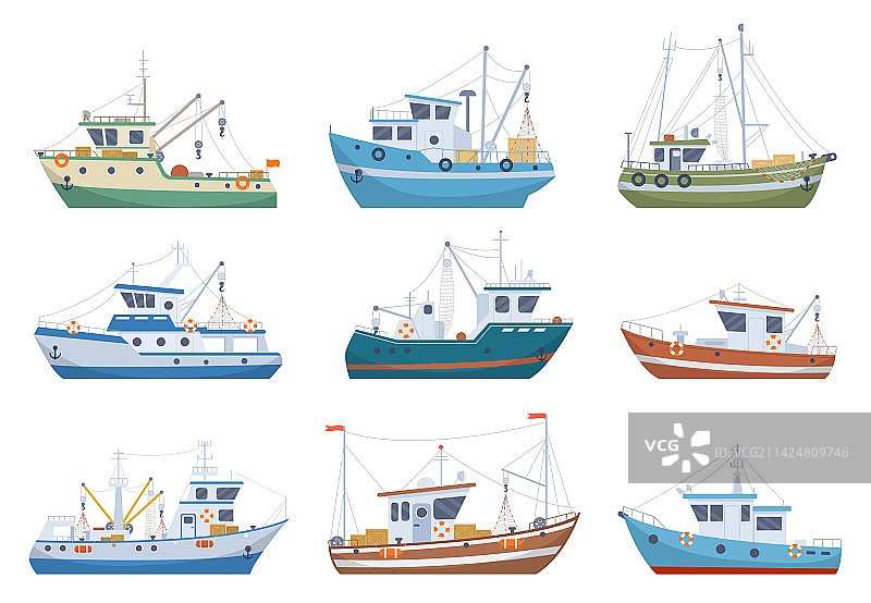 卡通航海渔船海鲜产业图片素材