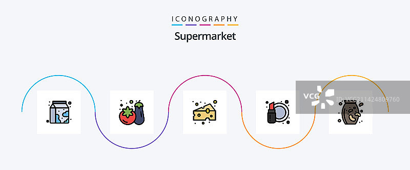超市线条填充扁平5图标包图片素材