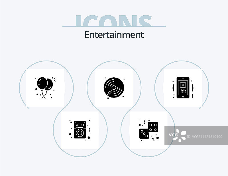 5个娱乐字形图标设计包图片素材