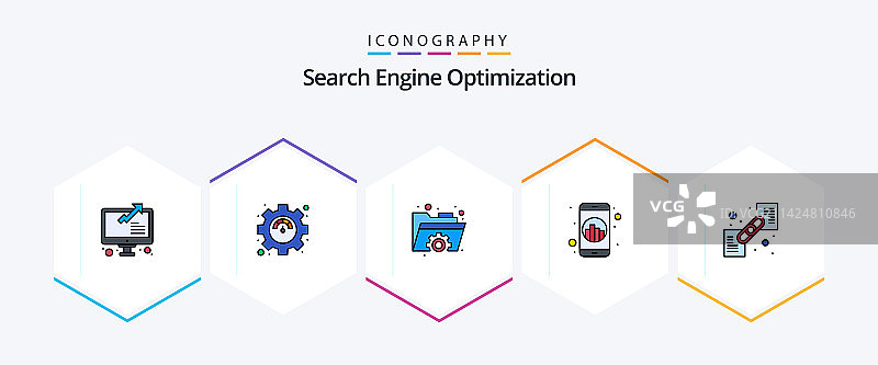包含在线链接的SEO 25填充线图标包图片素材