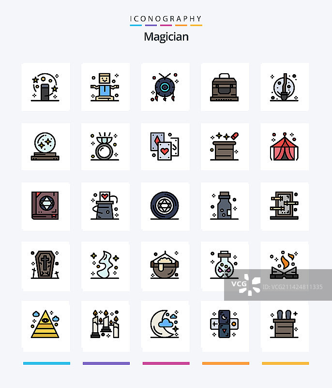 创意魔术师25个线性填充图标包图片素材