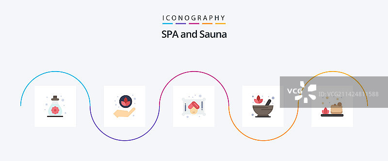 桑拿扁平图标包（5个，含清洁毛巾）图片素材