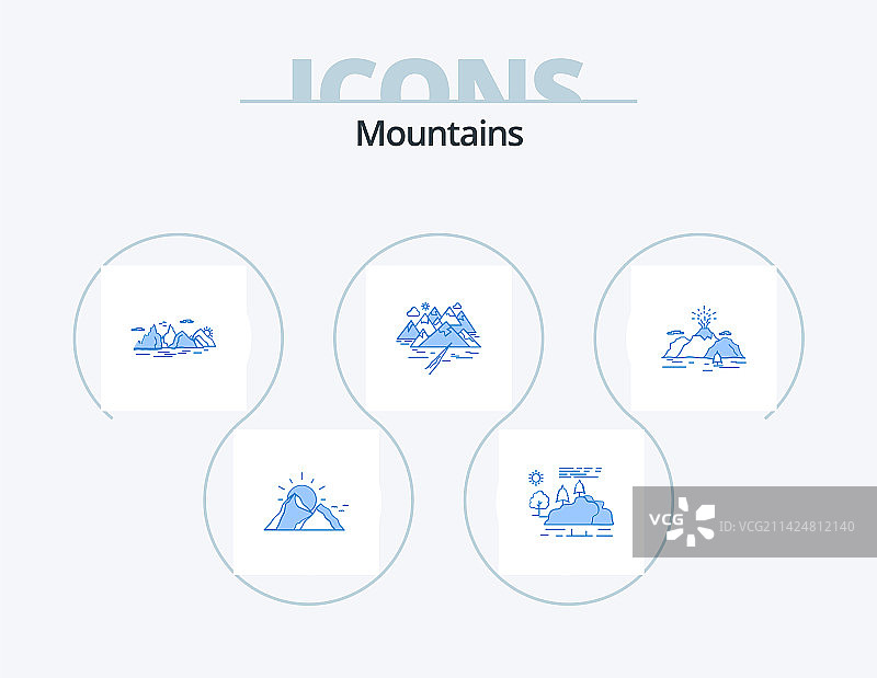 蓝色山脉图标包5款图标设计图片素材