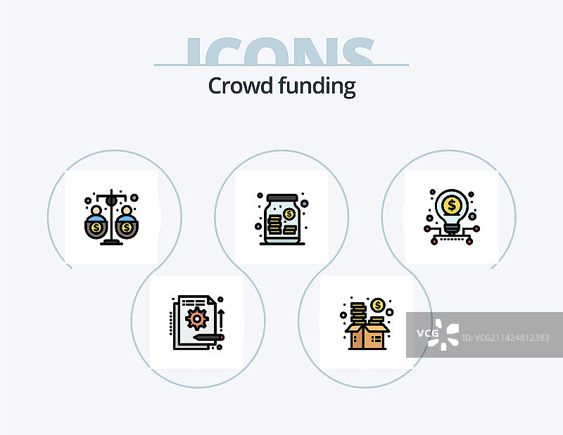 众筹线条填充图标包（5个图标设计）图片素材